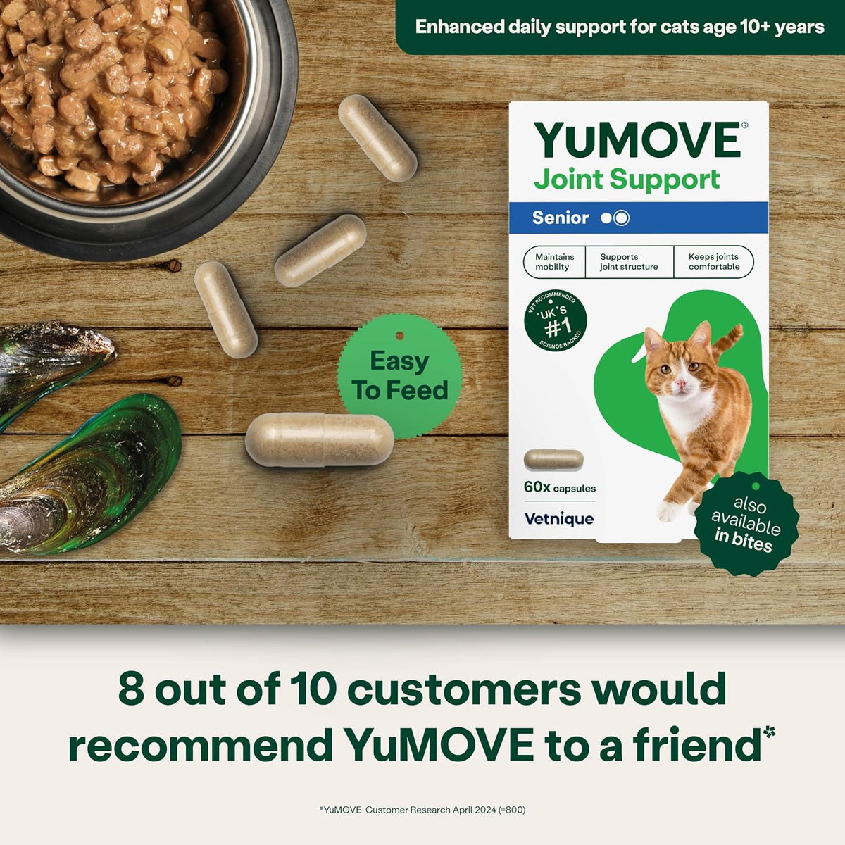 YuMOVE Senior Cat Joint Supplement for Joint Care & Joint Aid, for Older, Stiff Cats with Glucosamine, Chondroitin & Green Lipped Mussel, 60 Capsules - Packaging May Vary