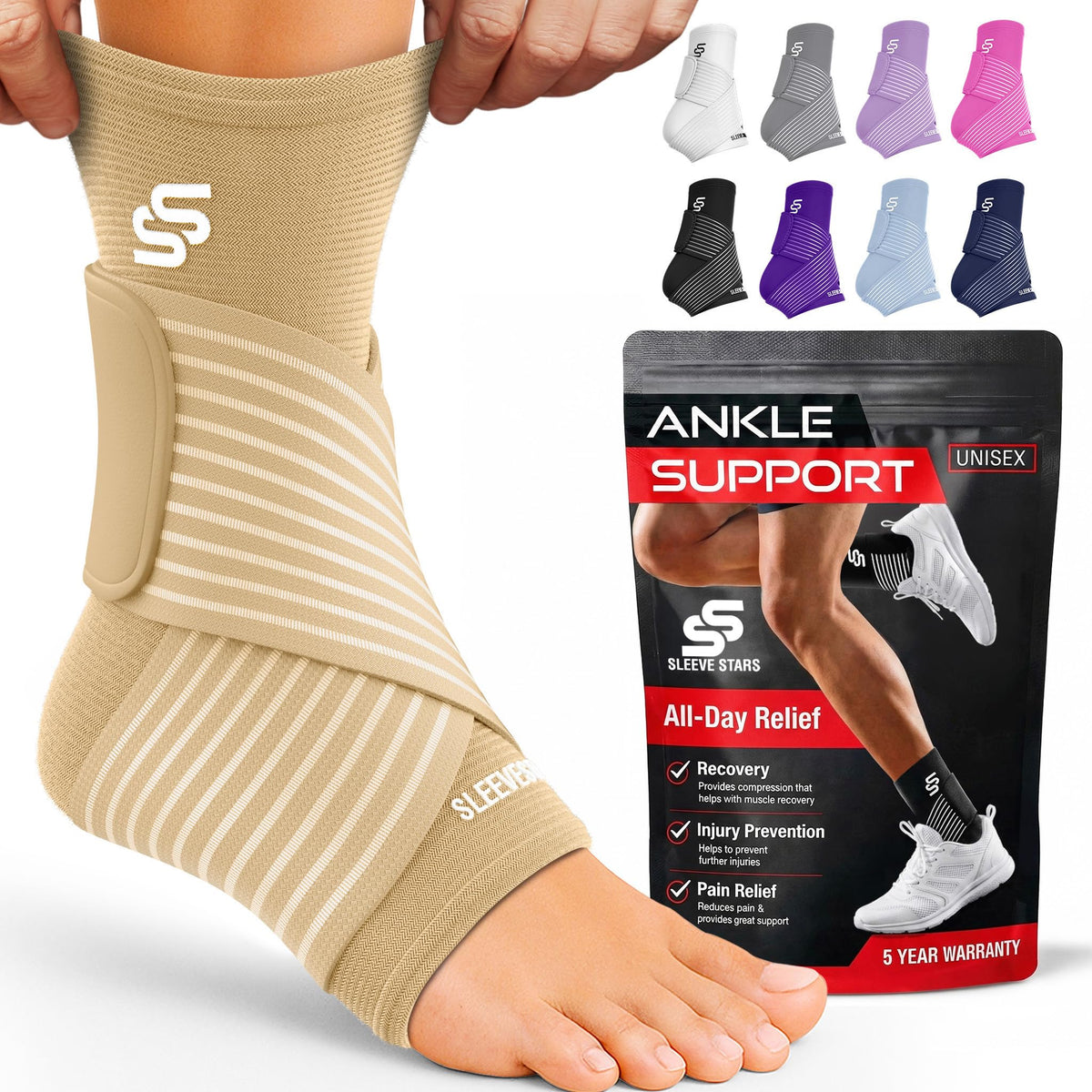 Sleeve Stars Ankle Brace Men & Women Support (Single/L:12"-13"/Black)