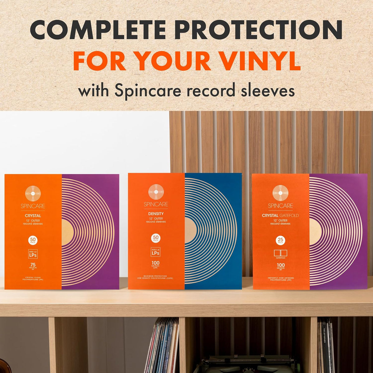 SPINCARE 50x 12 Inch Density UV Protection Outer Vinyl Record Sleeves