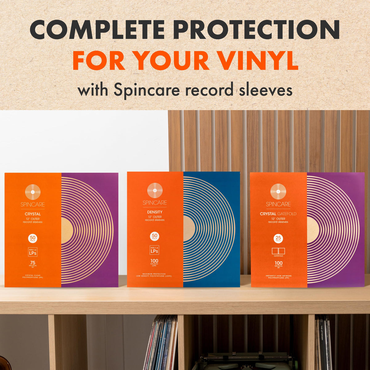 SPINCARE 50x 12 Inch Density UV Protection Outer Vinyl Record Sleeves