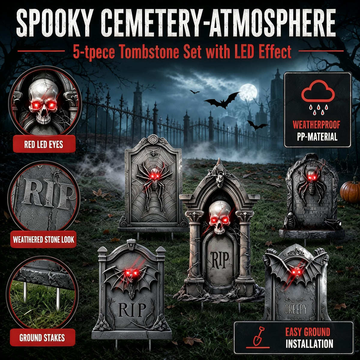 10 Pack Halloween Yard Signs, Fluorescent Skeleton Hands and Tombstones