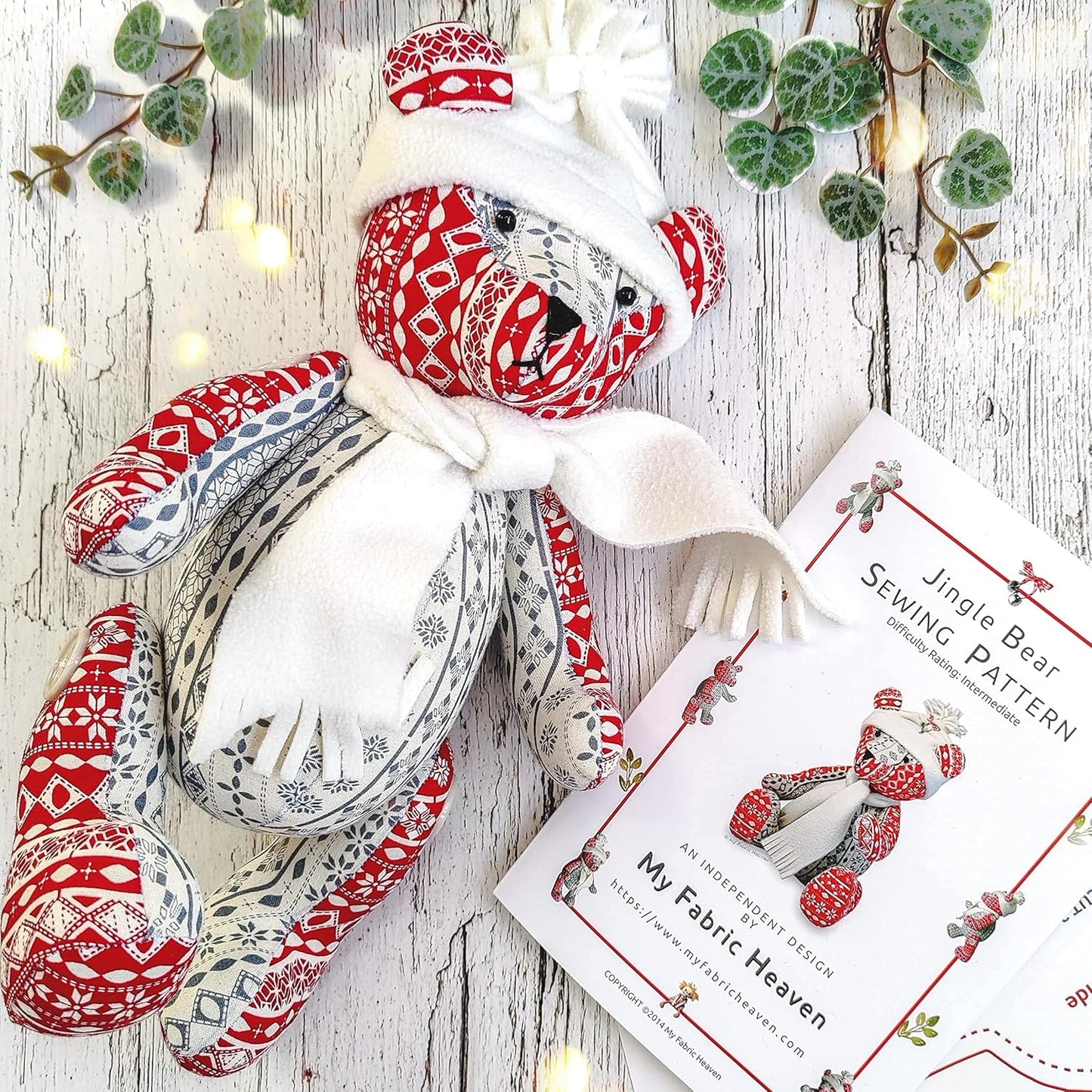 My Fabric Heaven Memory Bear 13 inch Sewing Pattern, Jingle Bear Christmas Keepsake Teddy Stuffed Soft Toy & Photo-Tutorial Booklet. Free Post