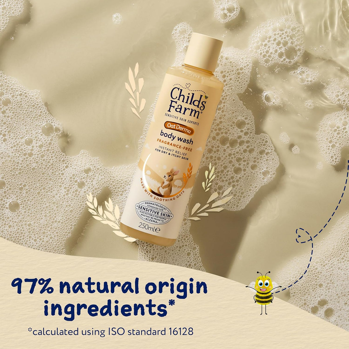 Childs Farm OatDerma Body Wash, Fragrance Free, Soothing Face Bath Shower Gel, Sensitive Skin Soap, Baby Kids, 250ml