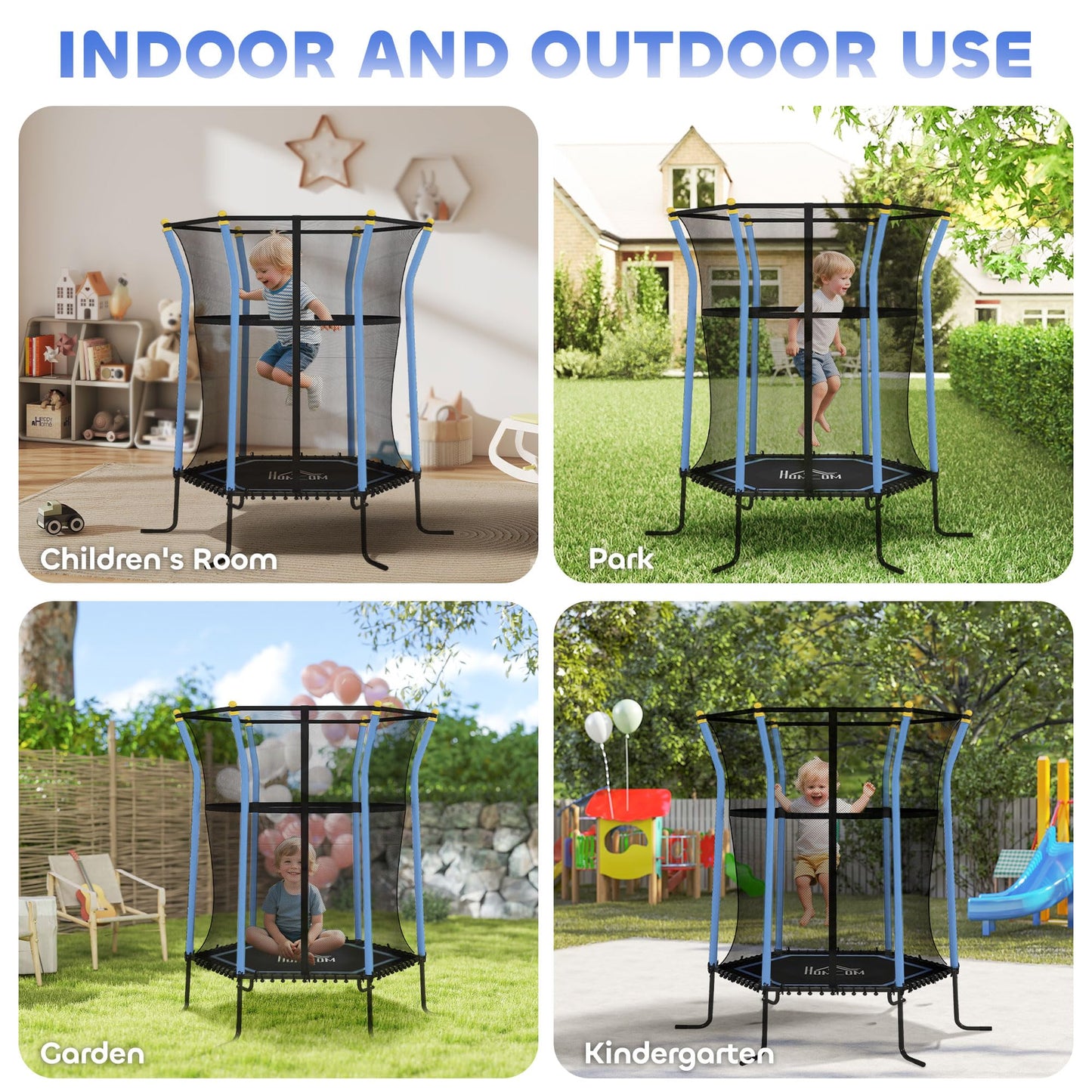 Homcom 4 FT Kids Trampoline, 48 Inch Toddler Trampoline with Enclosure Net Indoor Outdoor for Child Toddler Age 3-10 Years