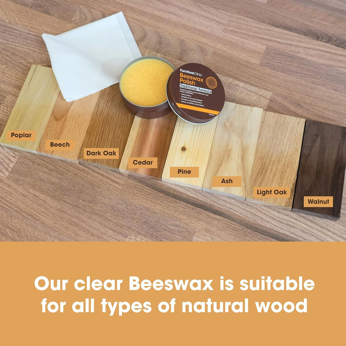 Furniture Clinic Clear Beeswax Polish for Wood & Furniture - 200ml - Natural Beeswax for All Types and Colours - Wooden Furniture Polish to Protect & Enhance Any Wooden Surface