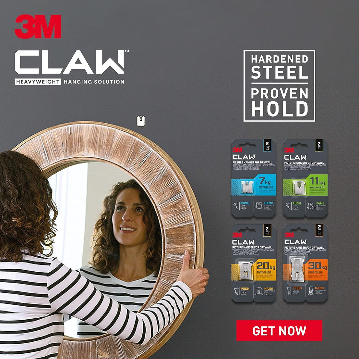 3M Claw Plasterboard Picture Hanging Wall Hooks For Hanging Home Décor, 4 Hangers, Holds up to 7 kg - Ideal for Heavyweight Items