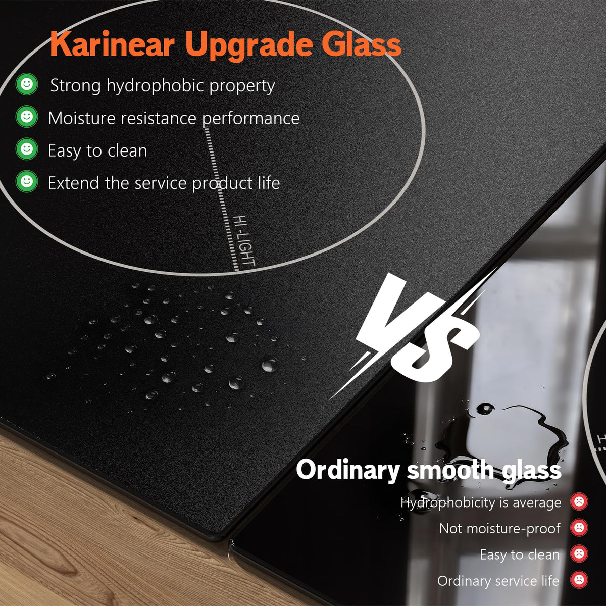 Karinear Electric Ceramic Hob 60cm 4 Zones with Built-in Extractor Hood