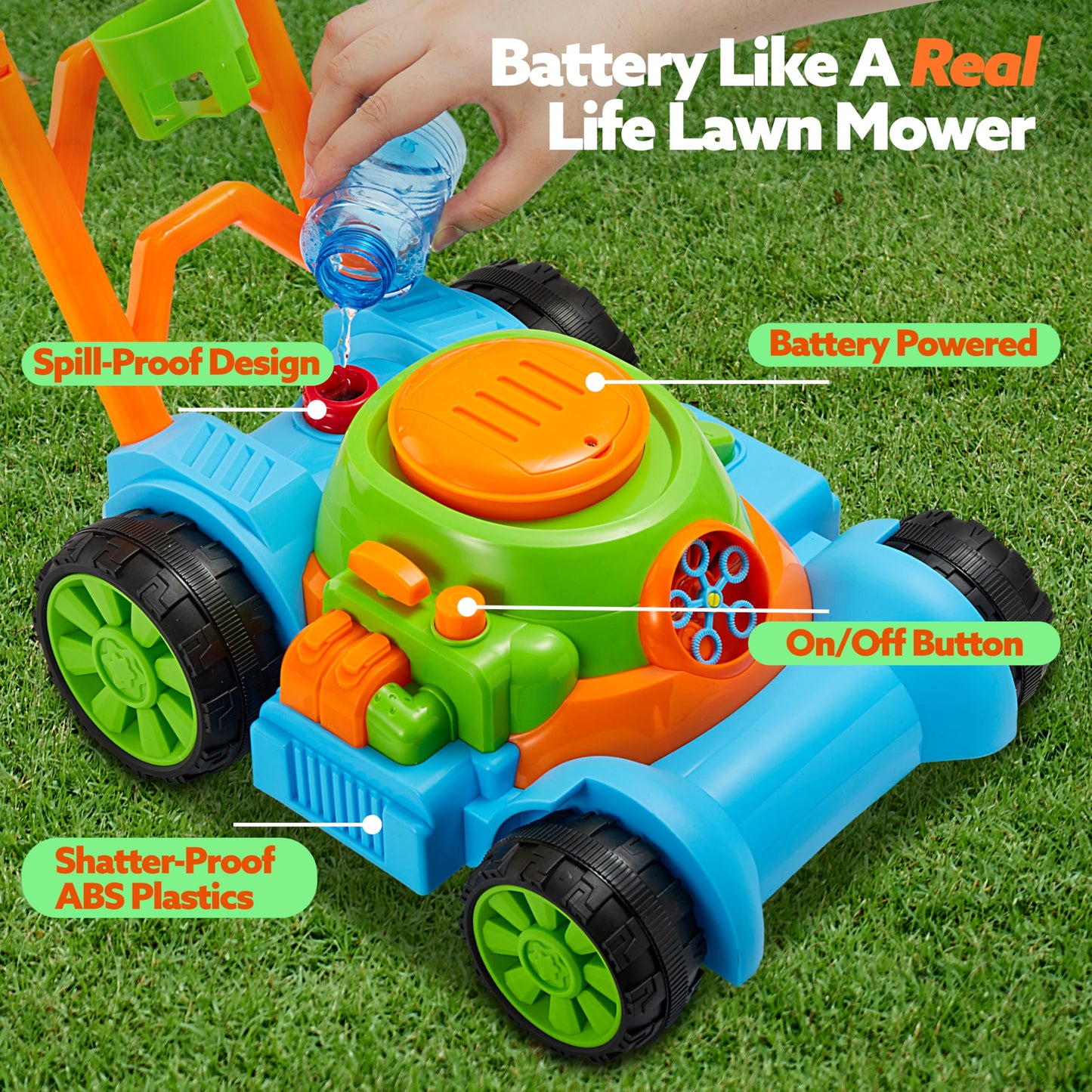 SLOOSH Bubble Lawn Mower Toddler Toys for Kids Bubble Machine Summer Outdoor Push Toy Games, Backyard Garden Outside Play Toddlers Preschool Boys Girls Birthday Gifts (Blue)