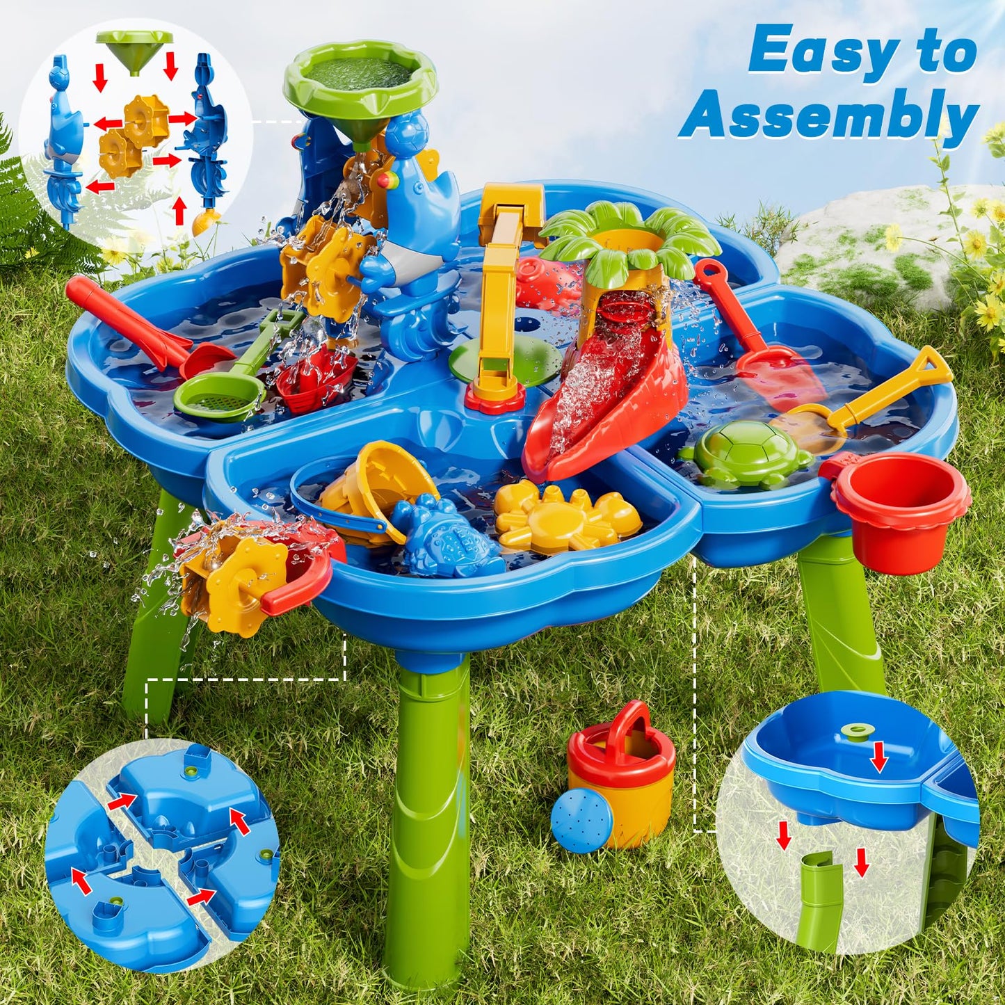 Ci Vetch Sand and Water Table for Toddlers 1-3, Kids Outdoor Activity Water Tables with Beach Fun Sand Toy, Summer Outside Toys Water Playset for Toddler Boys Girls Ages 2 3 4 5 6 7 8