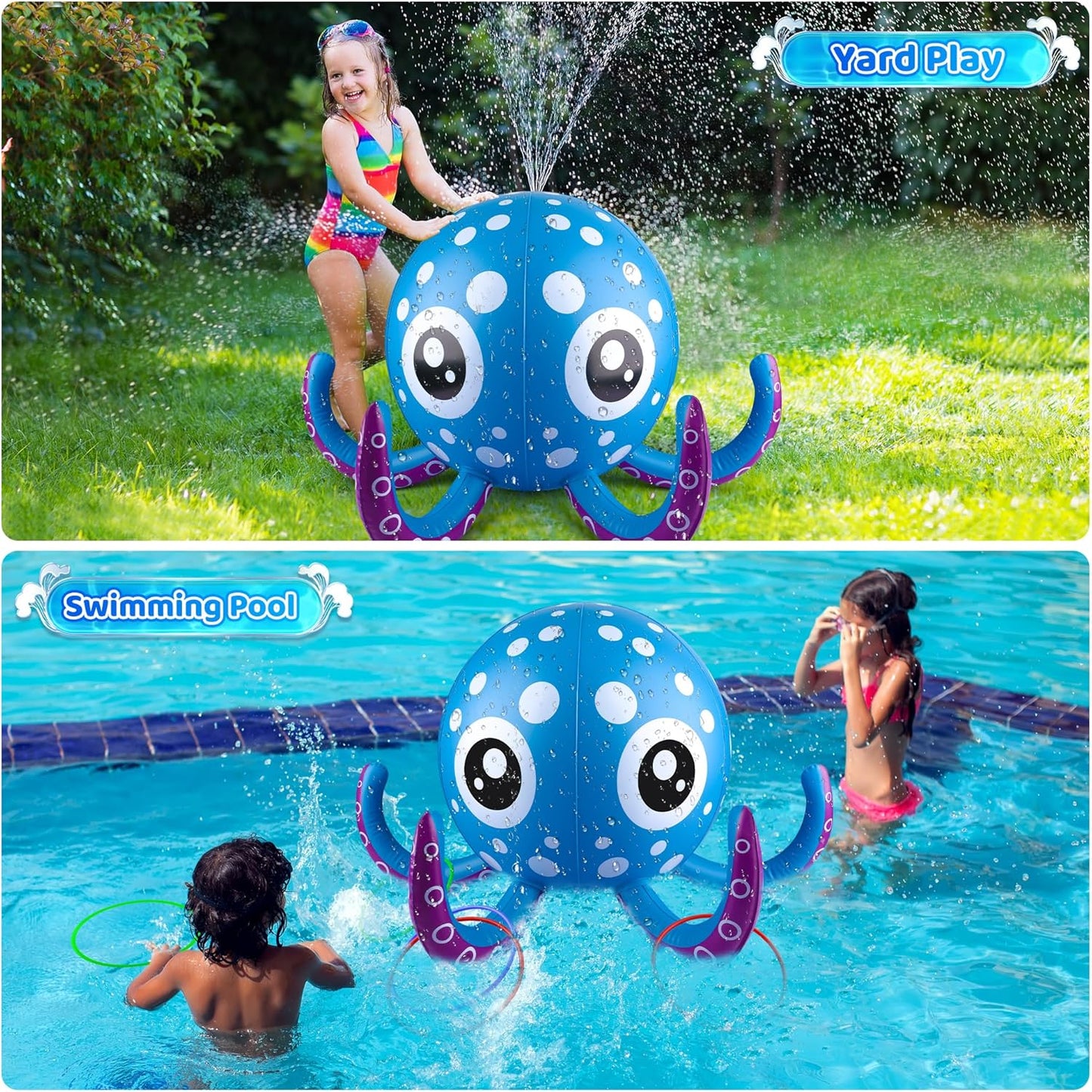 Outdoor Water Play Sprinklers Toys for Toddlers, Large Octopus Water Spray Sprinkler for Kids Boys Girls and Pets, Garden Sprinkler Toys, Summer Toys for 3 4 5 6 7+ Year Old