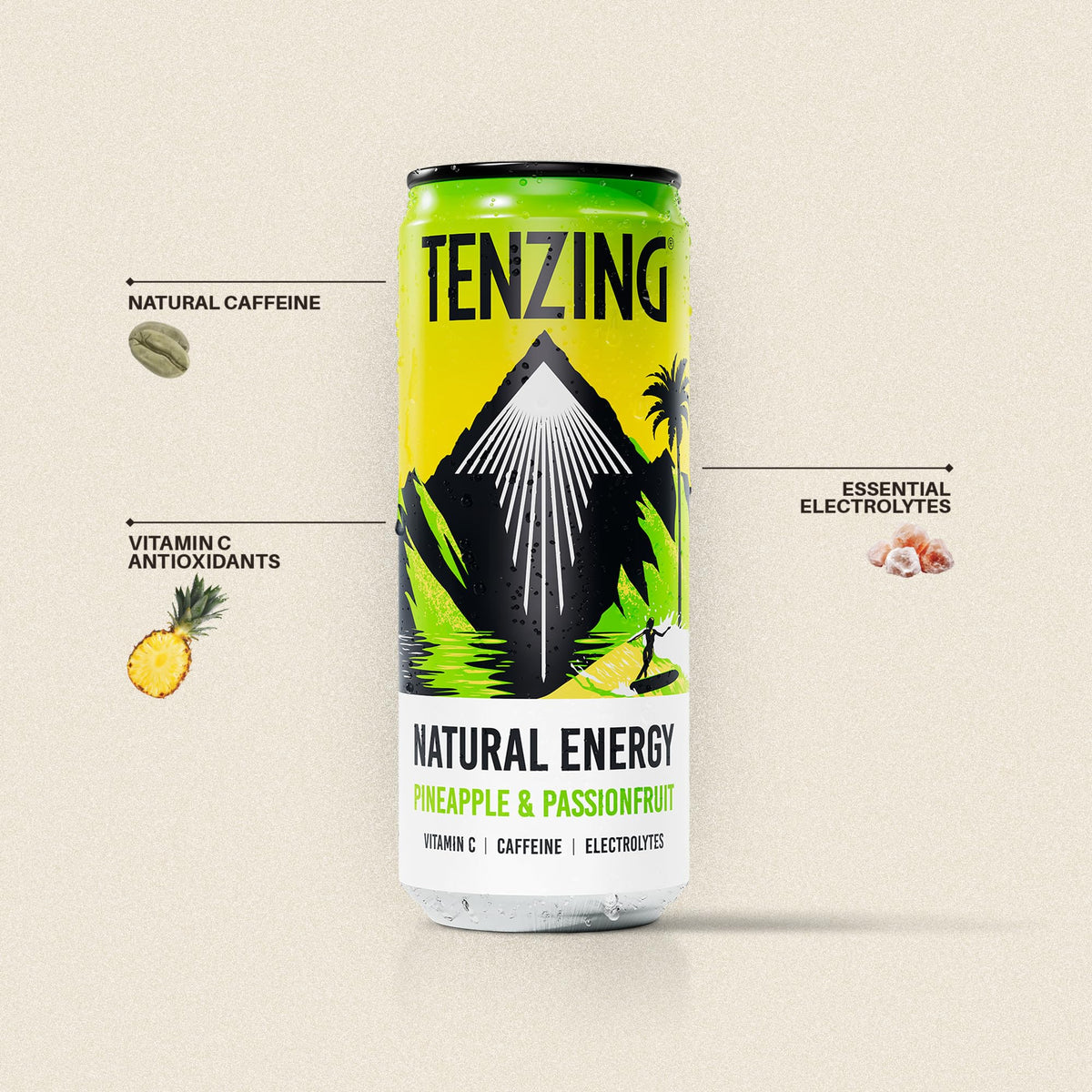 TENZING Natural Energy Drink, Plant Based, Vegan, & Gluten Free, +BCAA, Apple & Seaberry, 330ml (Pack of 12) - Packaging may vary