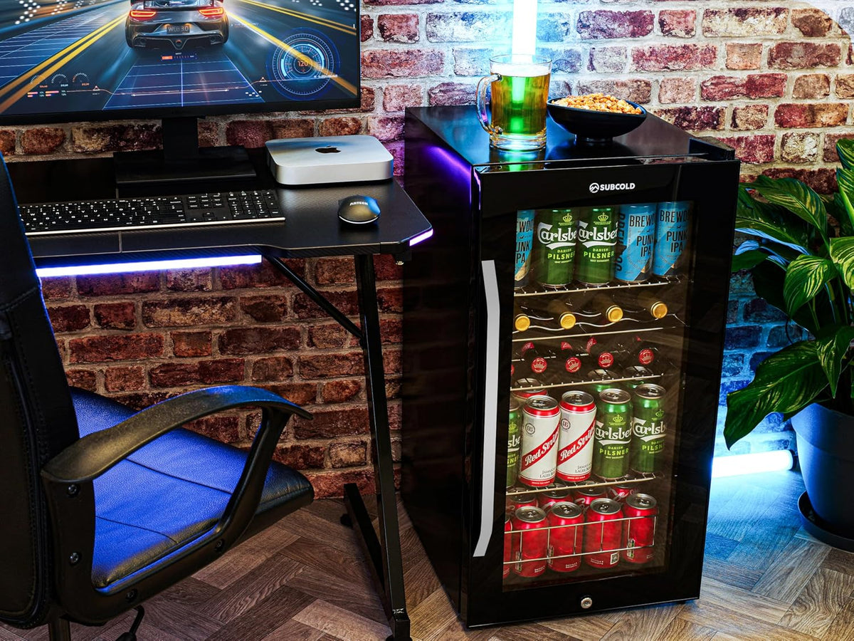 Subcold Ace90 LED Touch Control Beer Fridge With Glass Door | Premium Drinks & Wine Fridge | Black Alu Handle, Auto Defrost, Lockable | 91 Cans | Ideal for Home Bar Undercounter