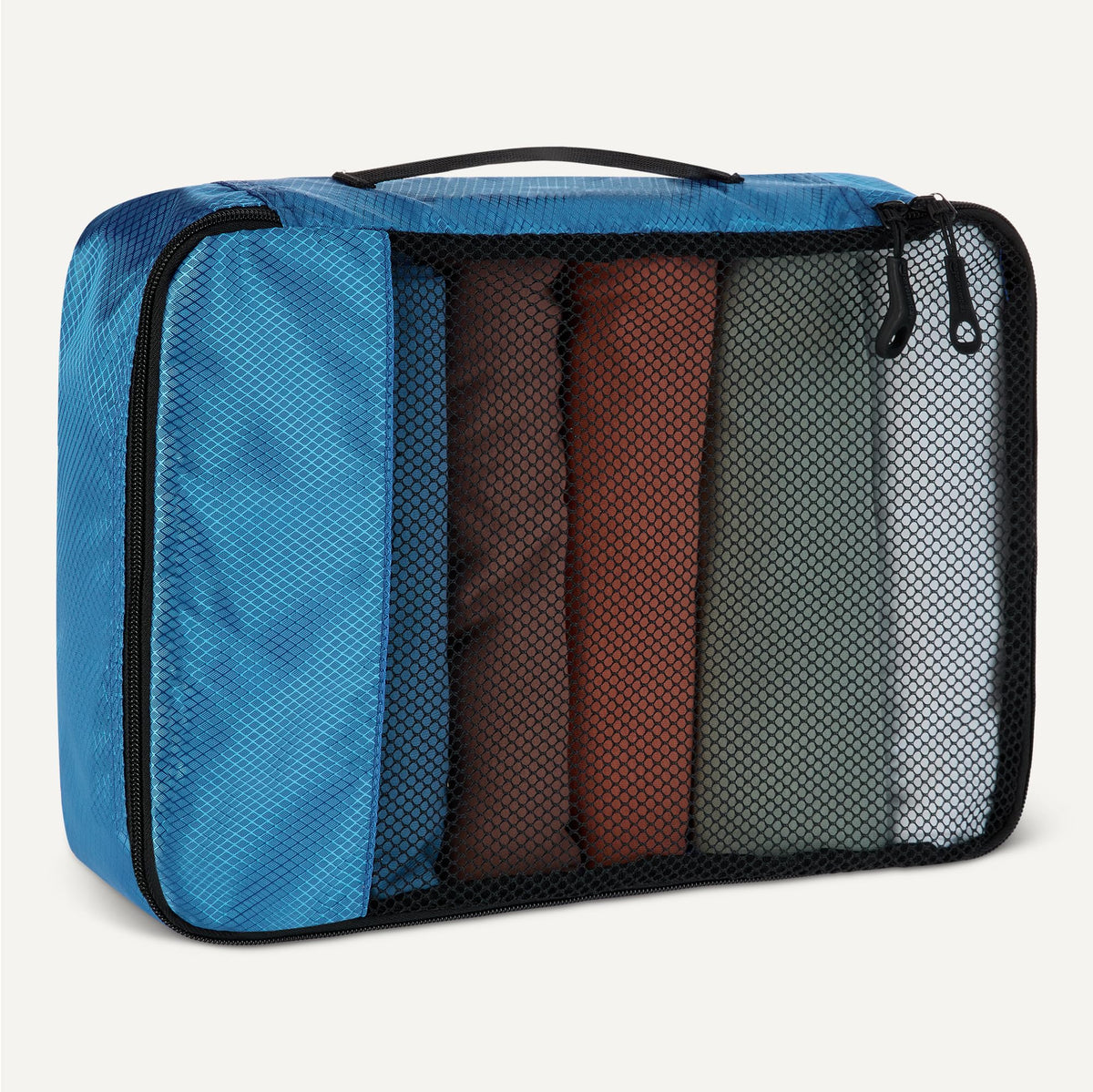 Amazon Essentials 4-Piece Packing Cubes Travel Accessories Set, Luggage Organiser with Double Zip, Mesh Top, 100% Polyester, Medium, Black (Previously Amazon Basics)