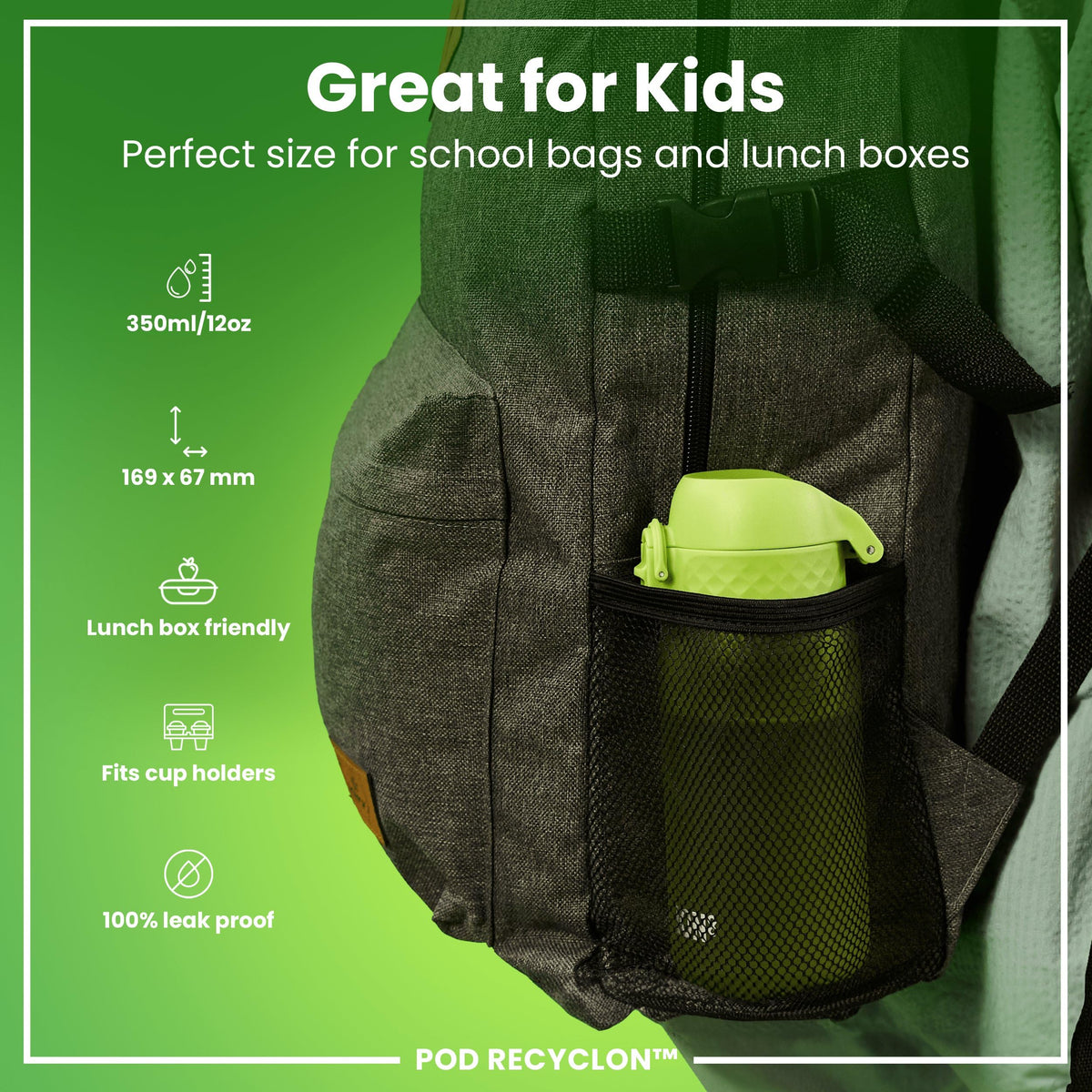 ION8 Kids Water Bottle, 350 ml/12 oz, Leak Proof, Easy to Open, Secure Lock, Dishwasher Safe, Carry Handle, Hygienic Flip Cover, Easy Clean, Odour Free, Rose Pink