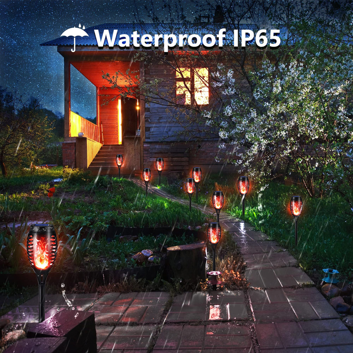 Geemoo 6 Pack Solar Flickering Dancing Flame Lights Waterproof Solar Torch Lights for Outdoor Garden Patio Pathway Yard Driveway Decorative, Warm White
