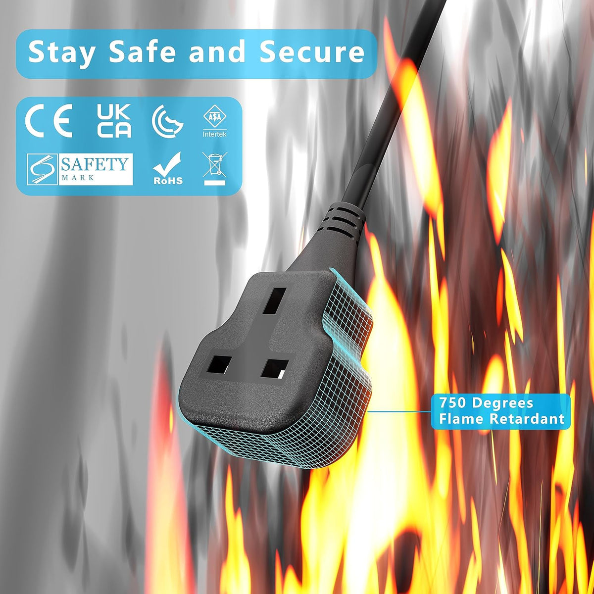 LIPWEL Outdoor Extension Lead 15m Extra Long Cable UK 13A Fused Plug Extension Socket Black 1 Way Socket Outside Using for Garden