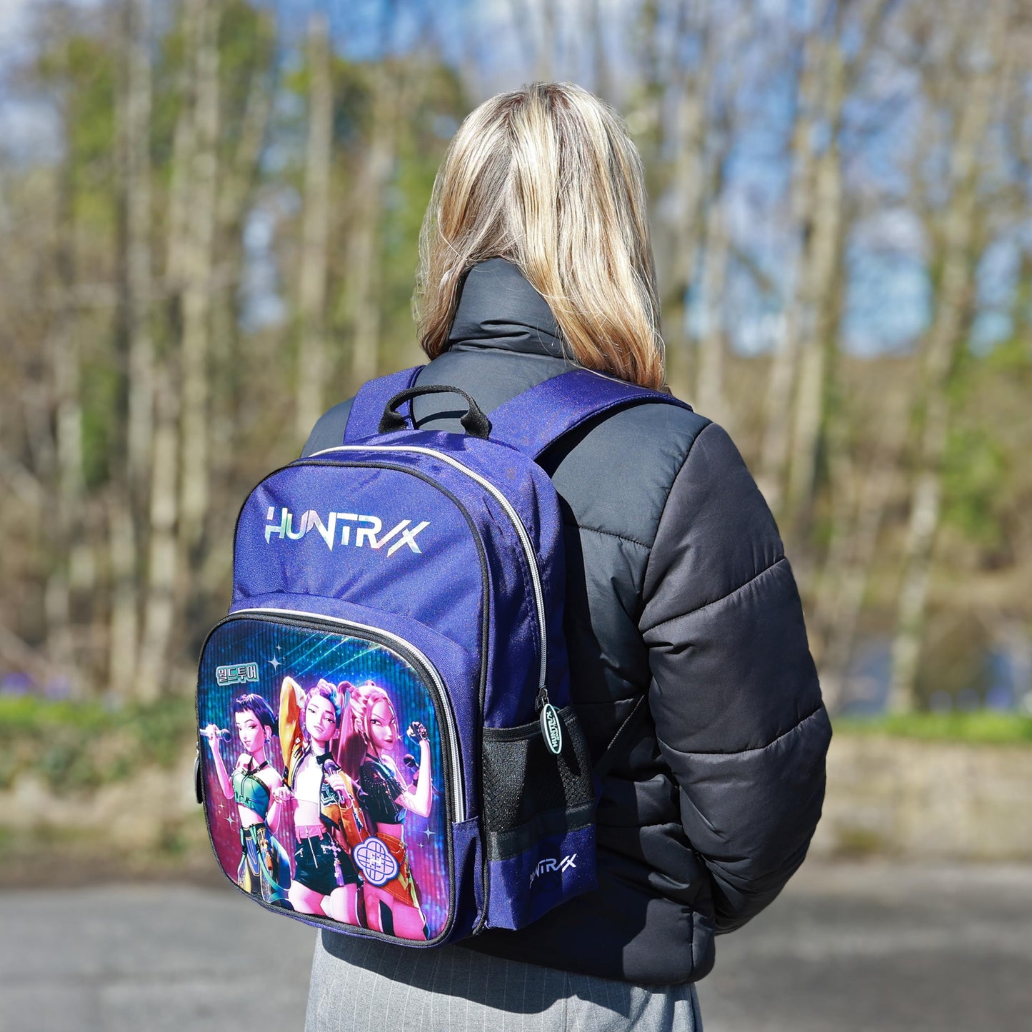 Blue Sky Studios KPop Demon Hunters HUNTR/X Backpack - Official Merchandise - Lightweight Kids School Bag with Padded Straps, Front Pocket & Silver Holographic Details - 36cm K-Pop Purple Rucksack