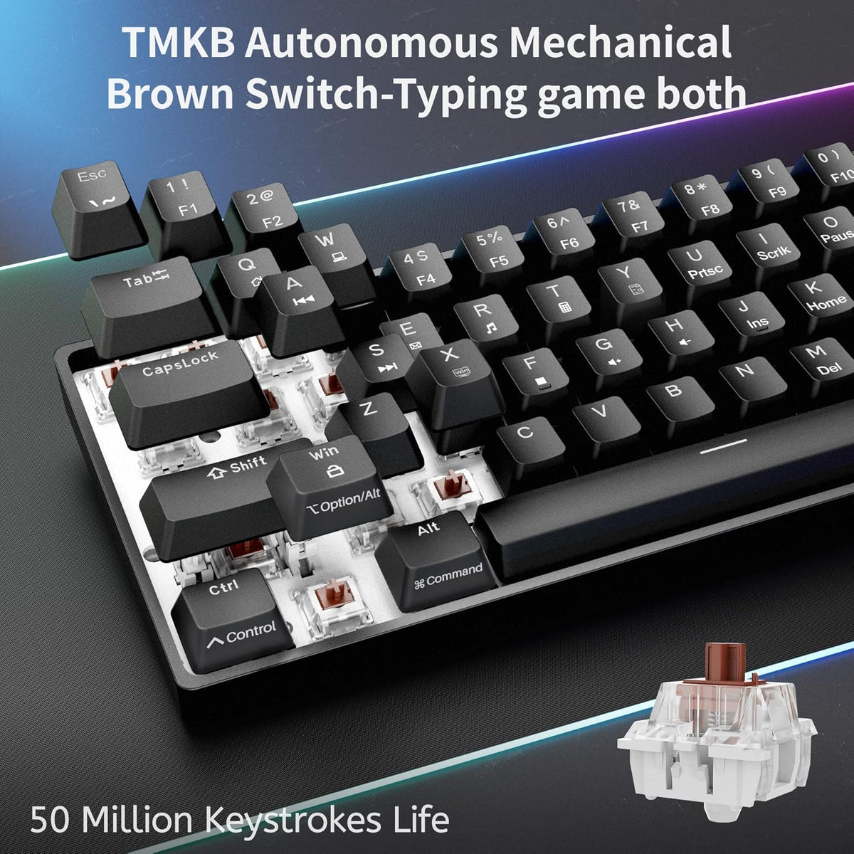 Dierya DK61SE 60% Gaming Keyboard, Wired, US QWERTY, Brown Switches, Black