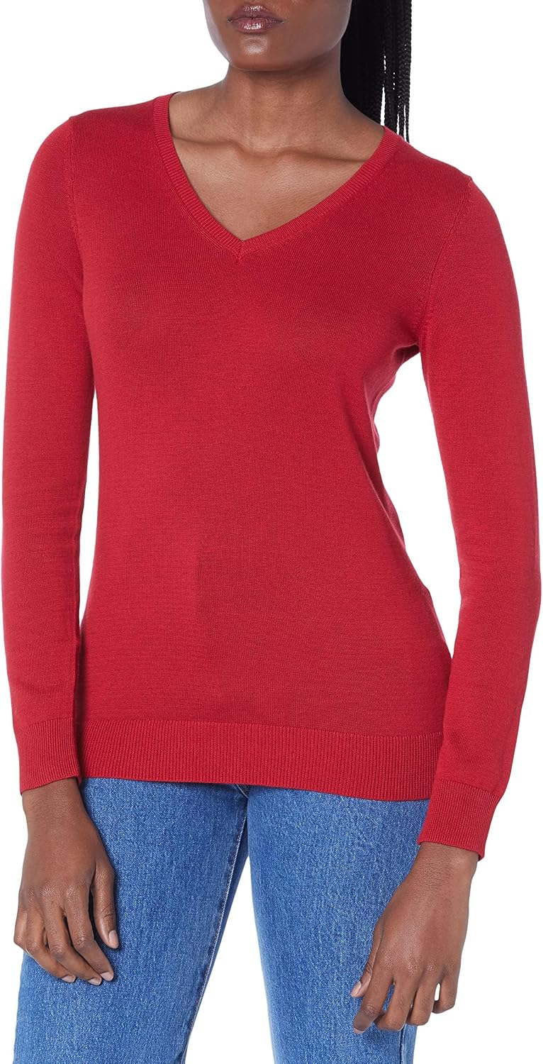 Amazon Essentials Women's Regular-Fit Lightweight Long-Sleeve V-Neck Jumper