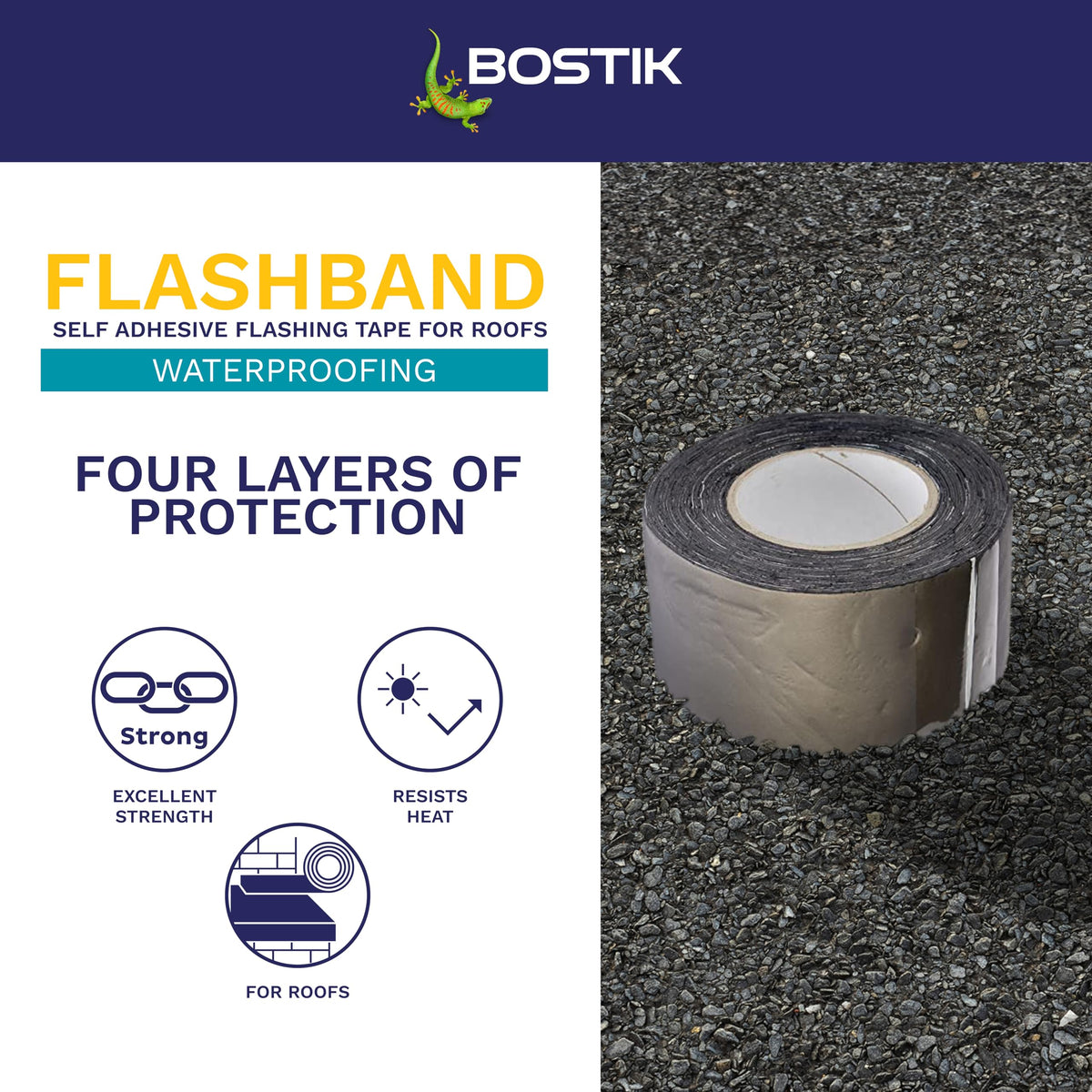Bostik Flashband Self Adhesive Flashing Tape for Roofs Grey - 75mm x 10m