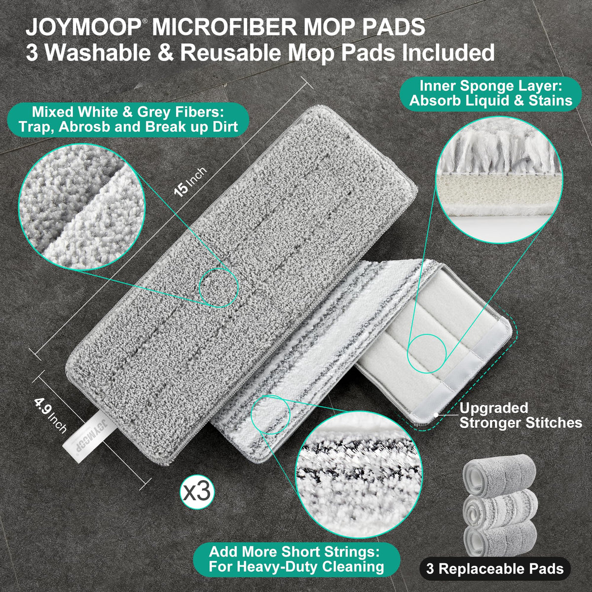 JOYMOOP Mop and Bucket with Wringer Set, Hands Free Flat Floor Mop and Bucket, with 3 Washable Microfiber Pads, Wet and Dry Use, Floor Cleaning System