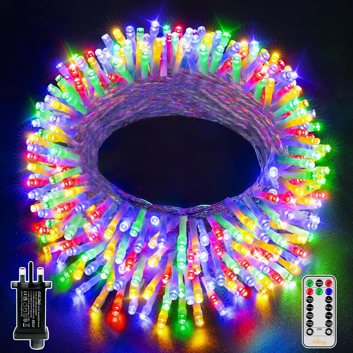 Ollny Fairy Lights Mains Powered 20m 200 LED Outdoor String Plug Remote