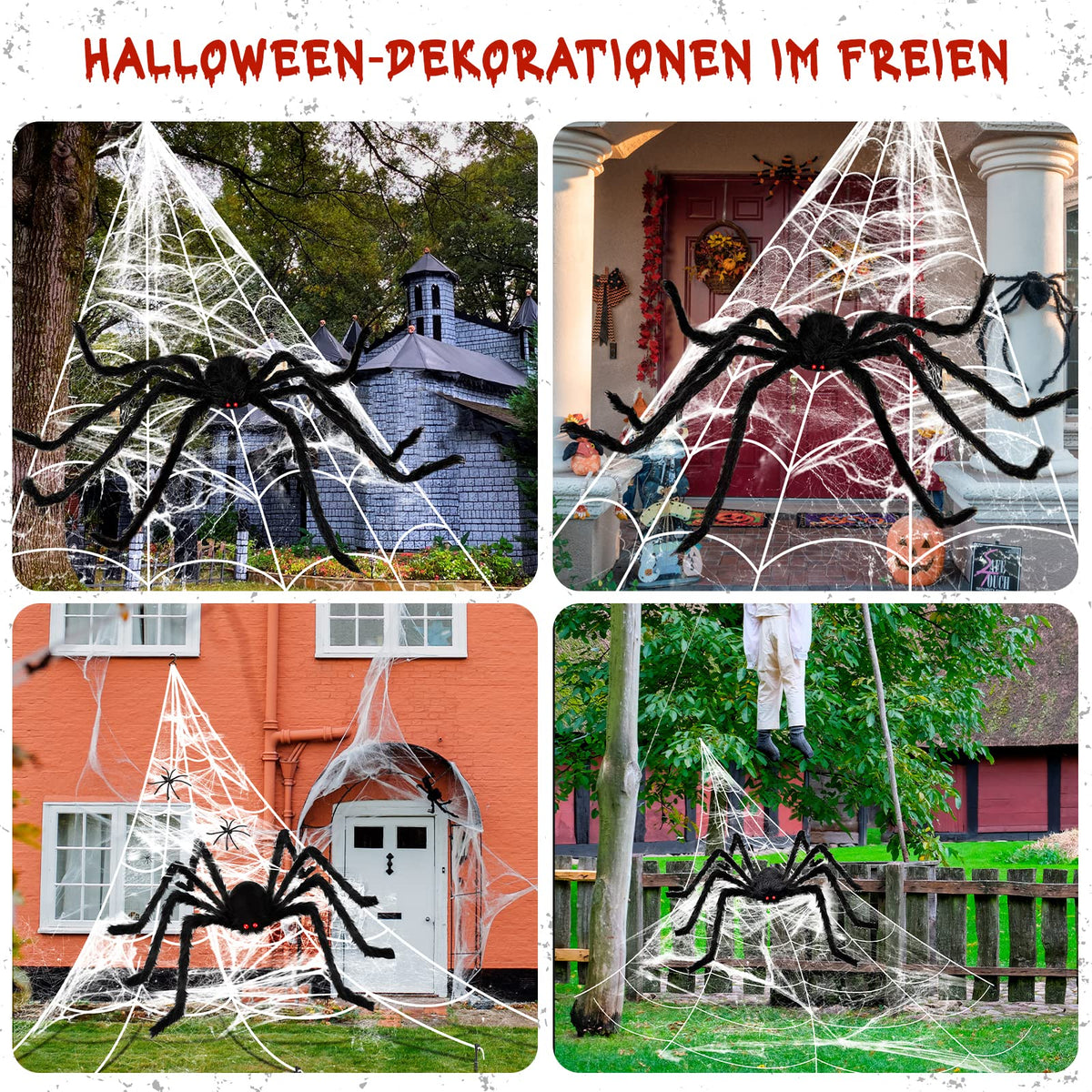 BOSONER 200'' Giant Spider Web Halloween Decorations + 50'' Large Spider