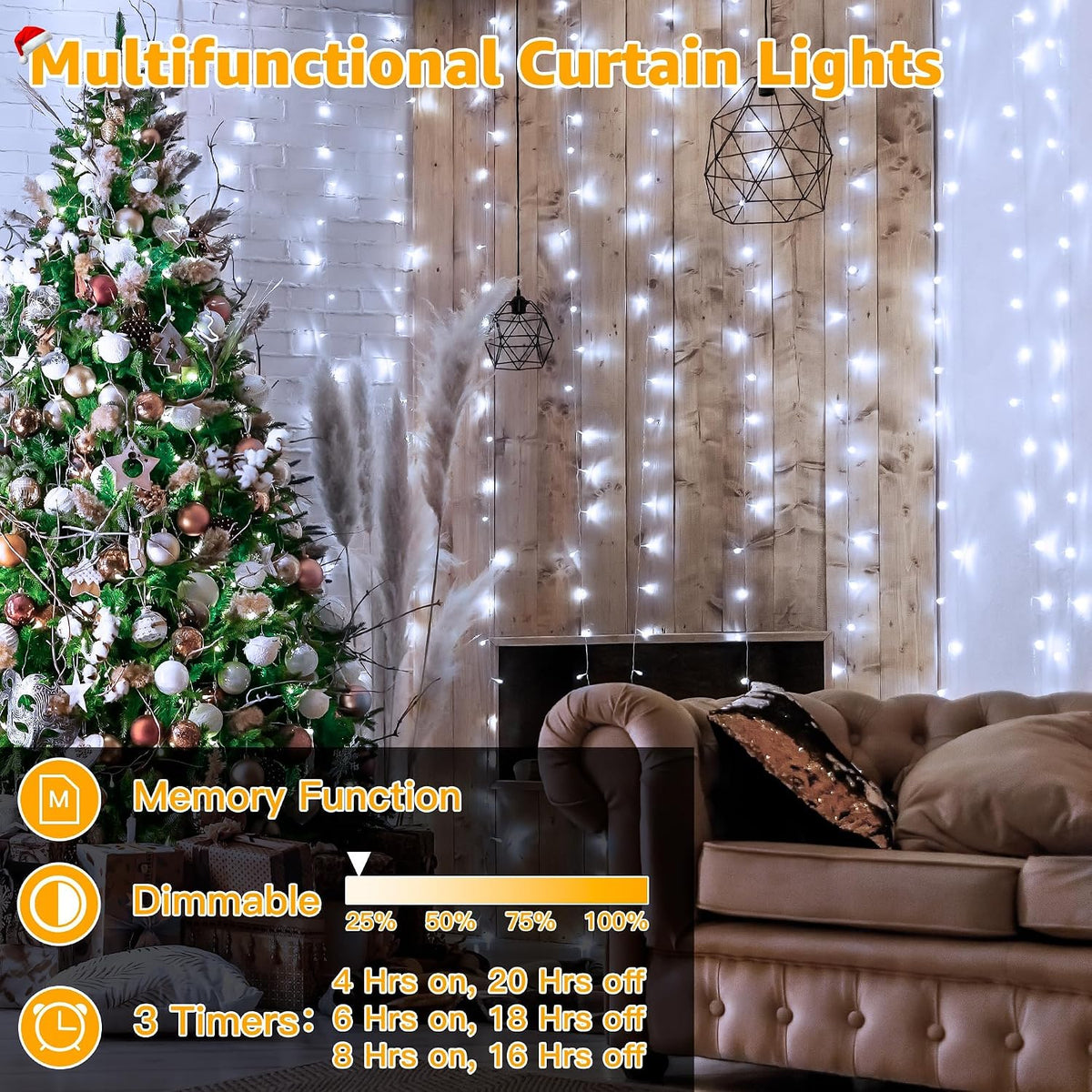 Ollny Curtain Fairy Lights, 300LED 3mx3m Waterfall Hanging String Lights