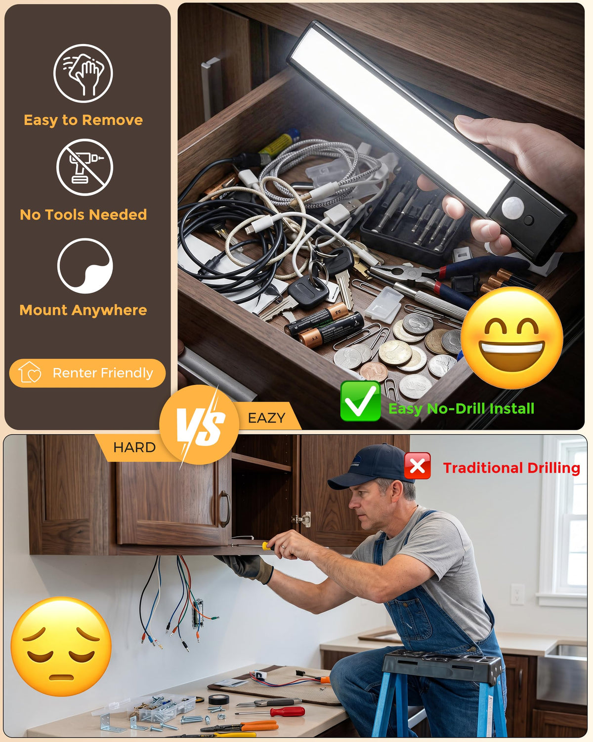 Under Cabinet Kitchen Lights 5 Pack, Motion Sensor Lights Indoor, 25CM