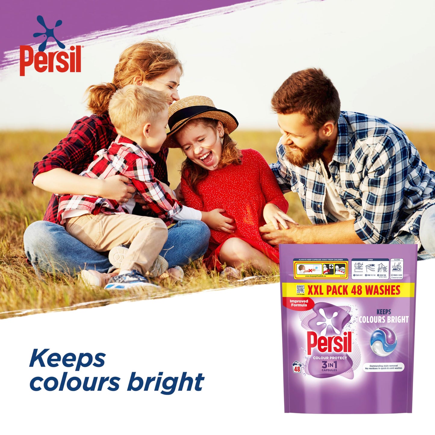 Persil Bio 3 in 1 Washing Capsules 1st time removal of tough stains outstanding stain removal in quick & cold washes 48 washes