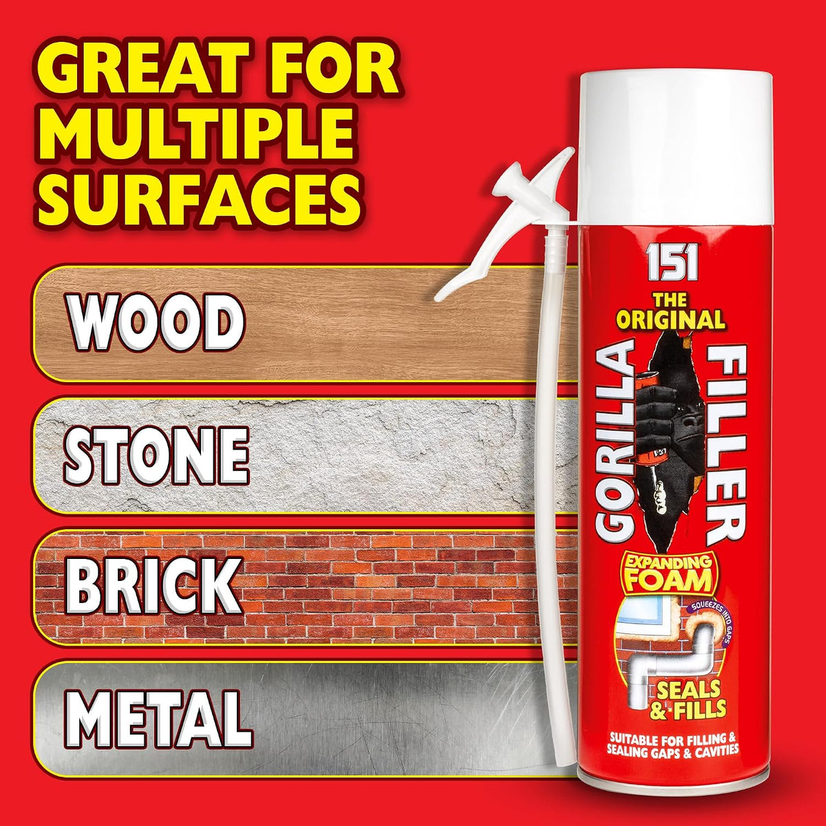 Gorilla Filler 500ml - Expanding Foam Filler | Weatherproof - Ideal for Pipes, Windows, Doors (For Internal & External Use) 500ml