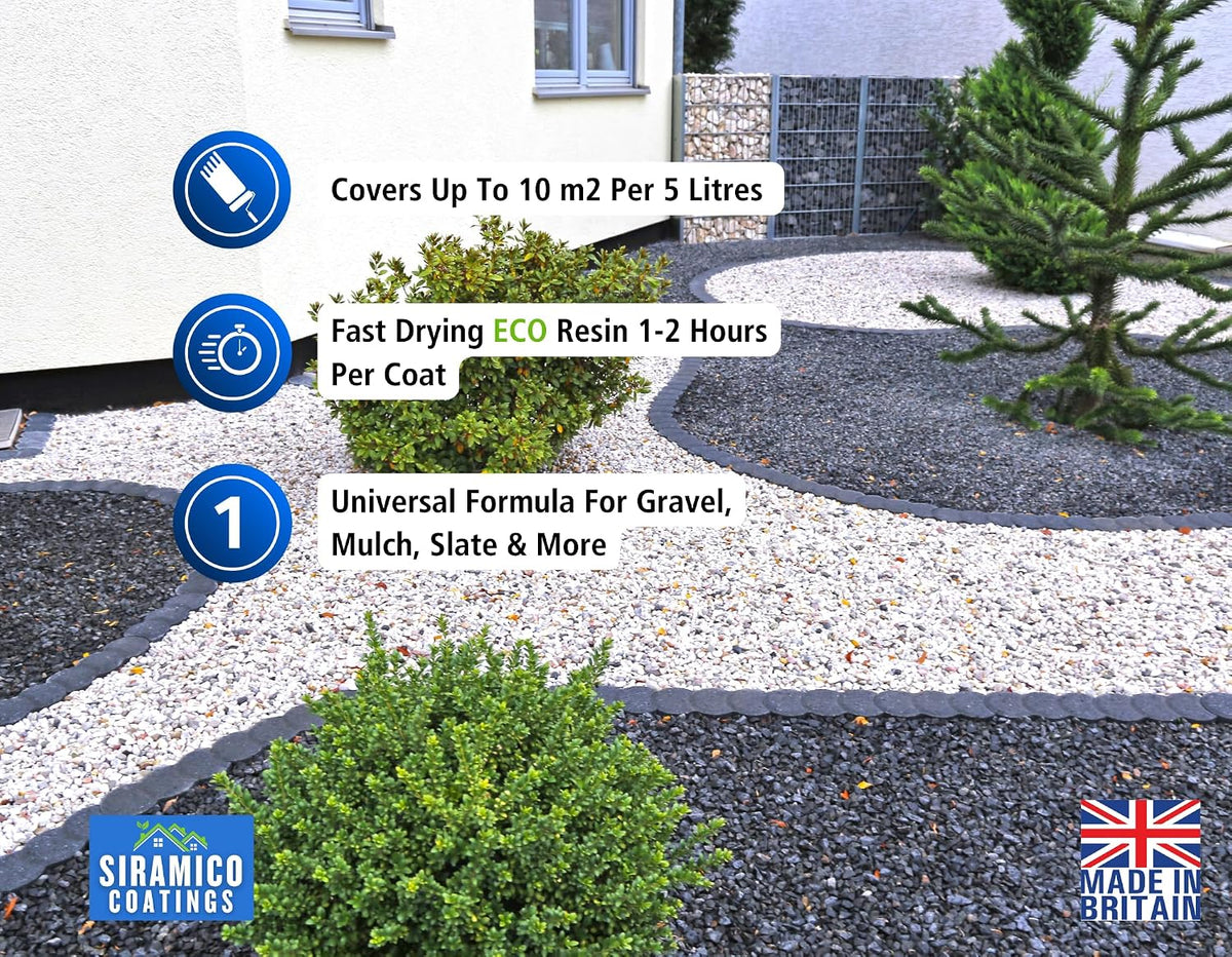 GRAVELHOLD Pour On ECO Resin™ Glue | 5 litres | Waterbased Binder for Gravel Stones and Mulch on Borders, Patios & Garden Paths. Non Toxic & Pet Friendly