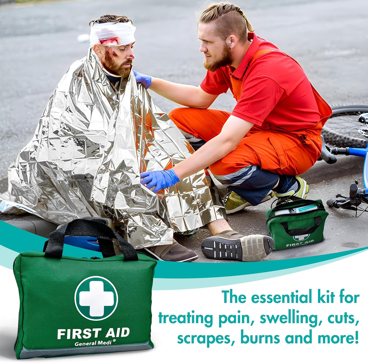 General Medi 210 Piece First Aid Kit- Emergency kit - Reflective Design - Includes Ice(Cold) Pack, Moleskin Pad and Emergency Blanket for Travel, Home, Office, Car, Workplace & Outdoor