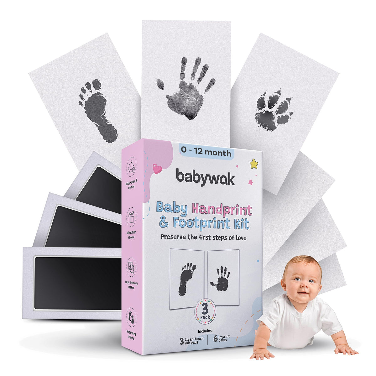 Baby Hand and Footprint Kit – Inkless Ink Pad for Newborn, Baby Shower Gift