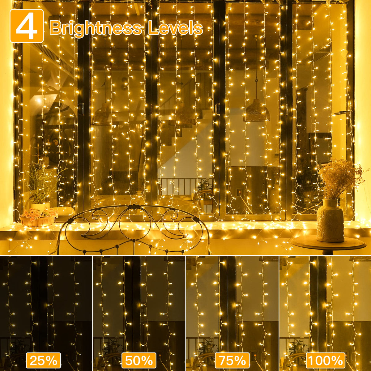 Ollny Curtain Fairy Lights, 200 LEDs 2mx2m Window String Lights Multicolour