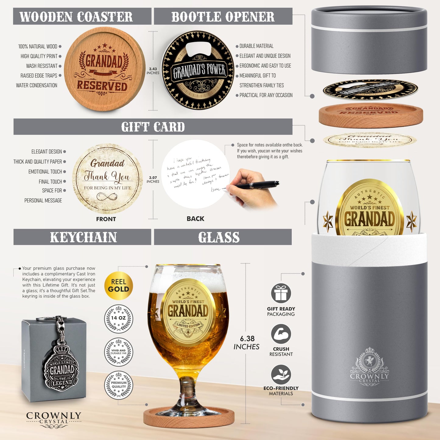 Crownly Crystal® Gold Birthday Gifts: Dad's Beer Glasses