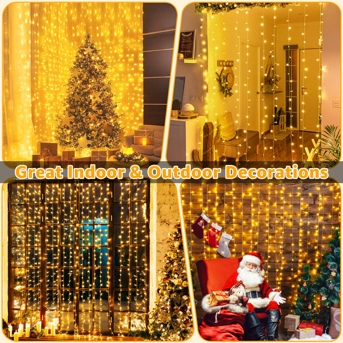 Ollny Curtain Fairy Lights, 200 LEDs 2mx2m Window String Lights Multicolour