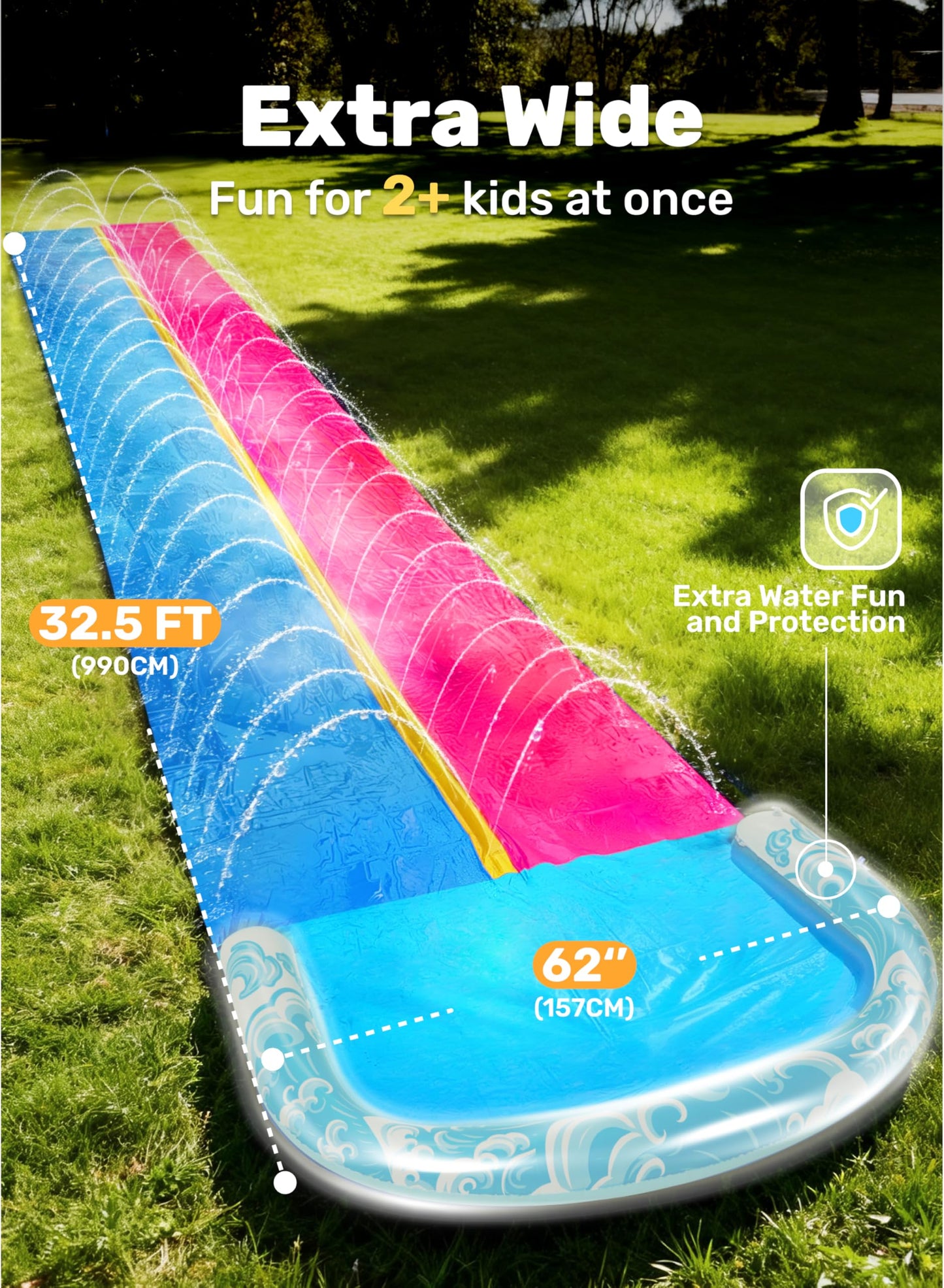 JOYIN 685cm Water Slides and 2 Bodyboards, Lawn Waterslides Summer Water Toy with Build in Sprinkler for Backyard Outdoor Water Fun for Kids Adults