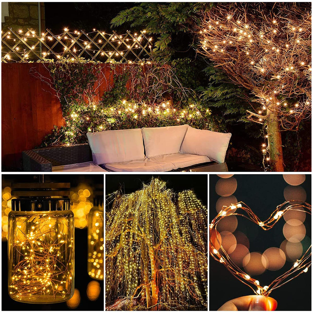 Lezonic 2Pack Solar String Lights Waterproof,12M/40Ft 120LED Garden Lights