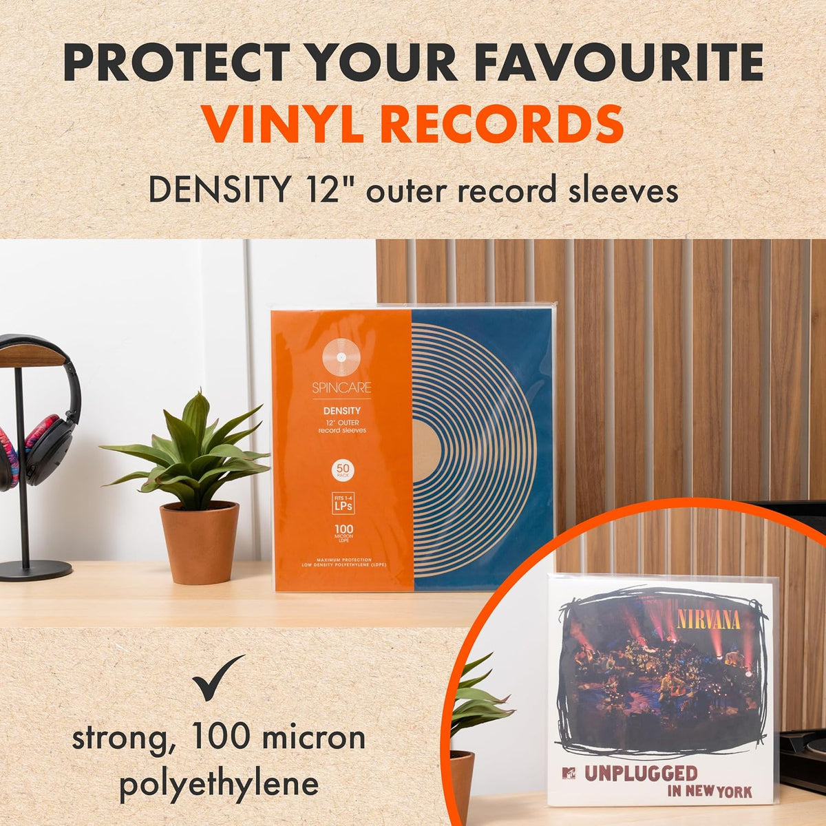 SPINCARE 50x 12 Inch Density UV Protection Outer Vinyl Record Sleeves