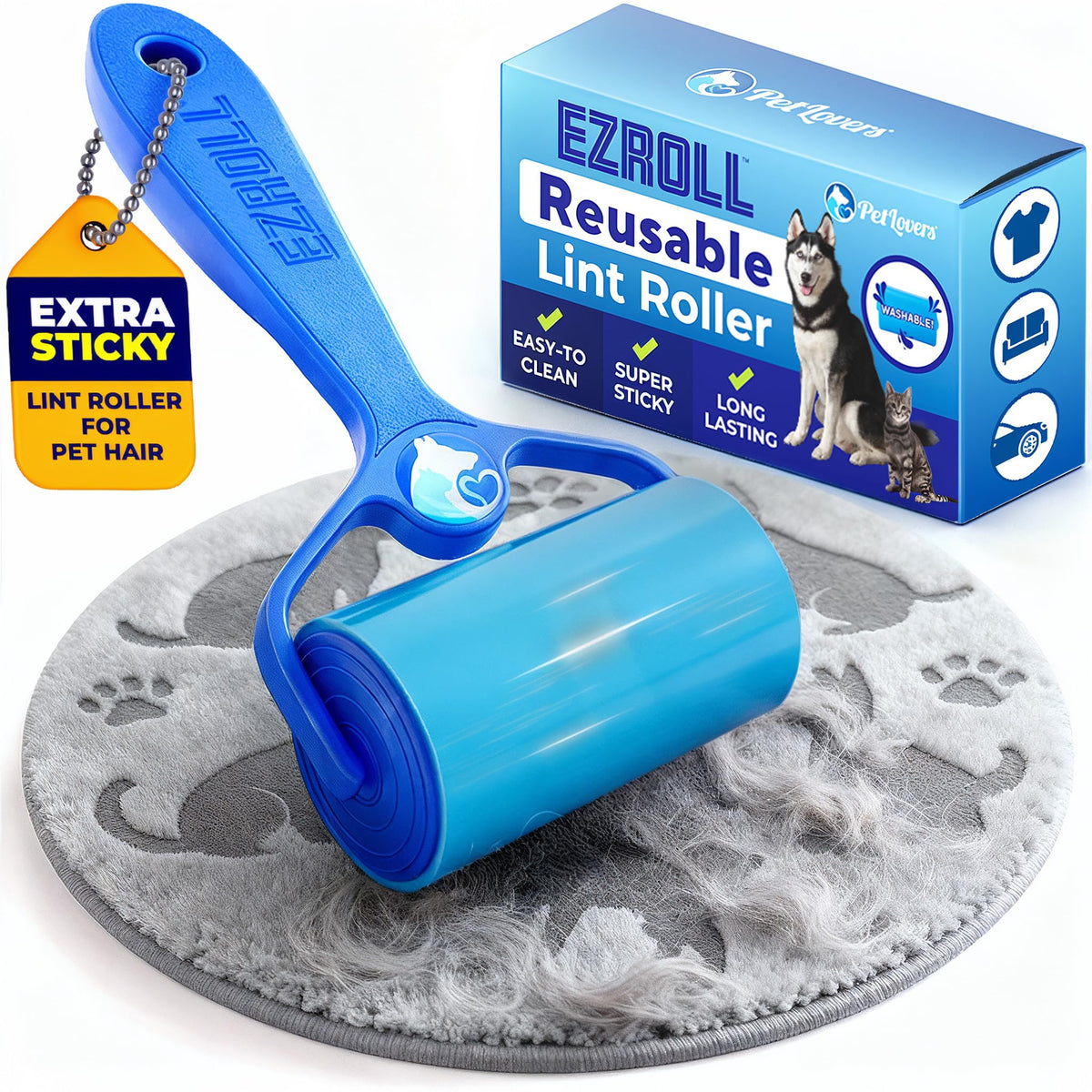 PetLovers Extra Sticky Lint Roller Mega Value Set 450 Sheets for Pet Hair Removal Dog and Cat Lint Remover 5 Pack
