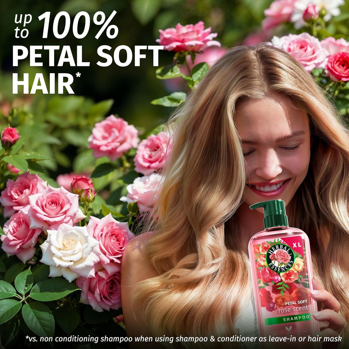 Herbal Essences Rose Scent Petal Soft Shampoo 650ml to Help Dry Hair Feel Silky and Nourished, Blended with Rose Essence and Natural Origin Ingredients, Silicone Free, Vegan and Cruelty Freerefers