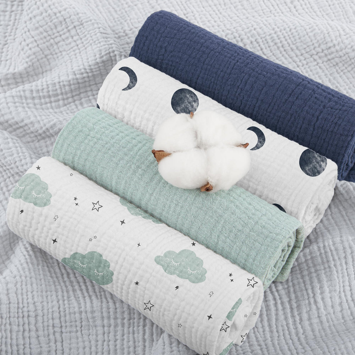 Susurration Muslin Cloths for Baby, 100% Cotton Baby Muslin Squares Cloths for Newborn Boy and Girl, Soft, Breathable and Extremely Absorbent Baby Muslin Burp Cloths, 60 x 60 cm, 5 Pack