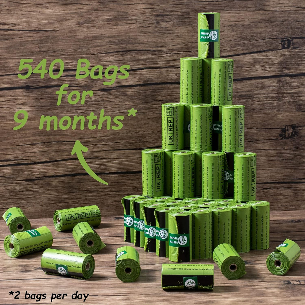GREENER WALKER Poo Bags for Dog Waste, 540 Extra Thick Strong 100% Leak Proof Biodegradable Dog Poo Bags (Green)