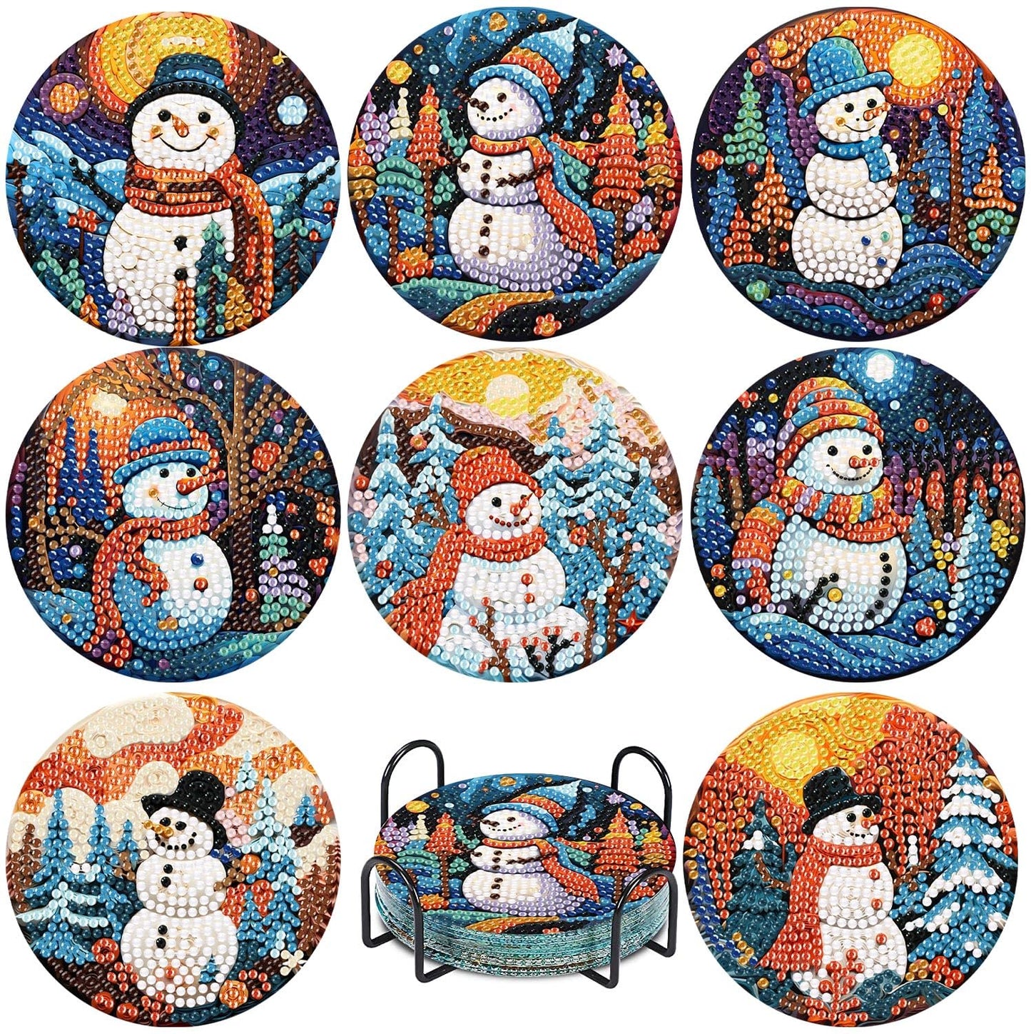 8Pcs Diamond Painting Coasters with Holder,DIY Cocktail Life Coaster Diamond Art Kits for Adults Kids,Beginners Round Full Drill Diamonds Art Craft Supplies