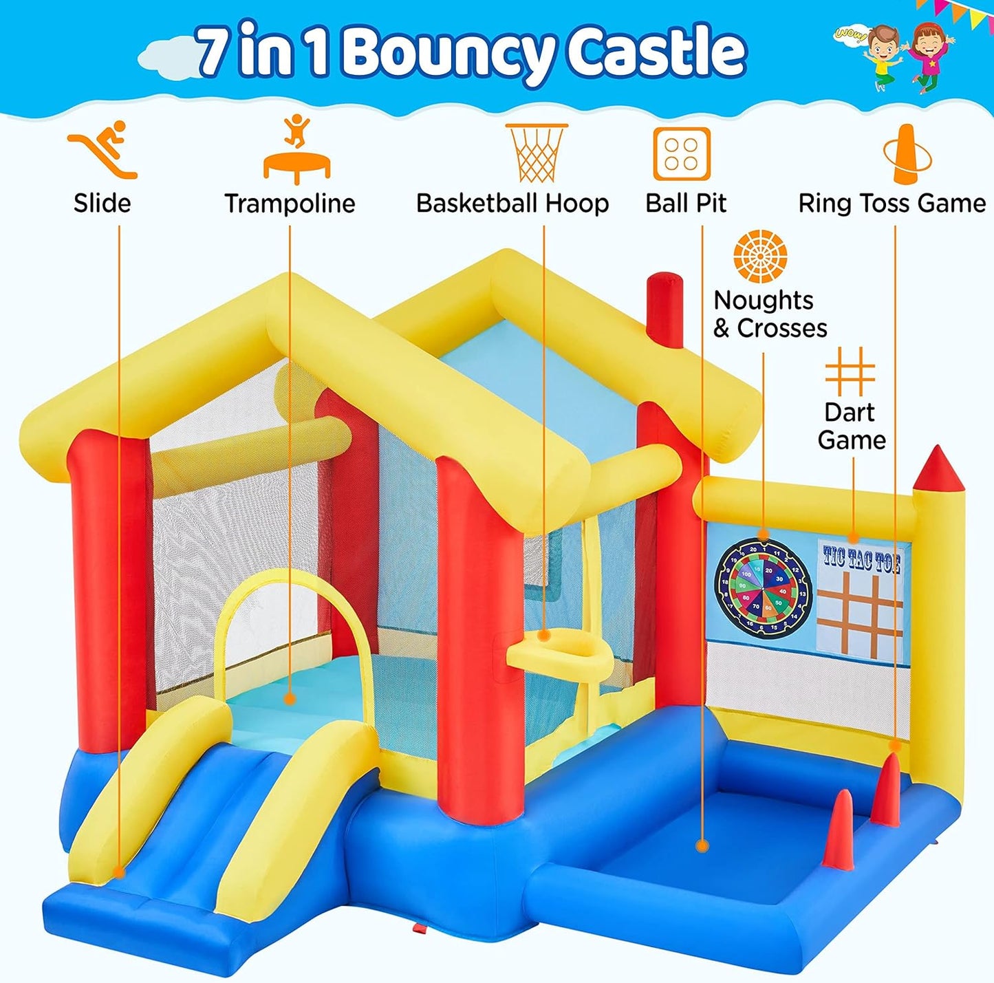 Yaheetech 7-in-1 Kids Inflatable Bouncy Castle with Blower & 50 Balls — 313x280x222cm | Ages 3-10
