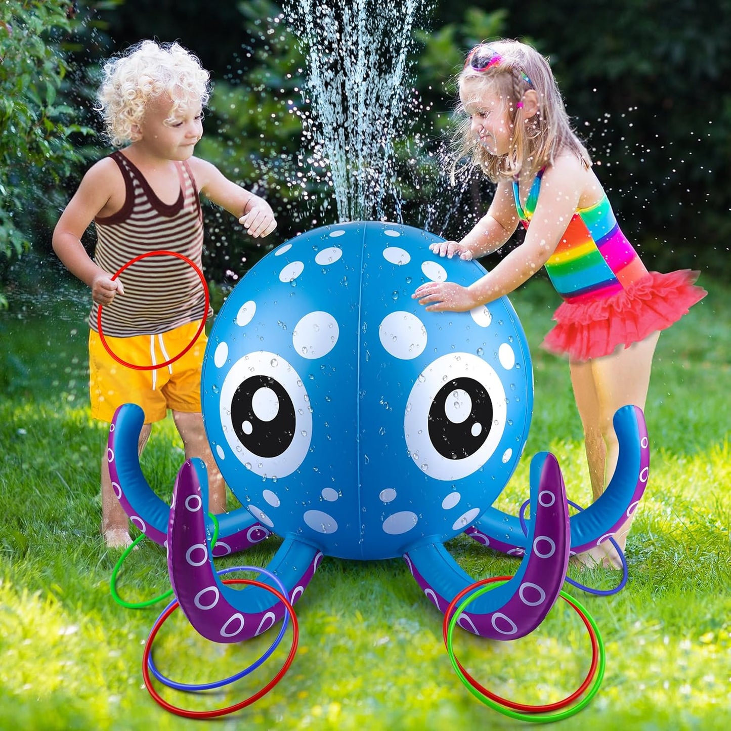 Outdoor Water Play Sprinklers Toys for Toddlers, Large Octopus Water Spray Sprinkler for Kids Boys Girls and Pets, Garden Sprinkler Toys, Summer Toys for 3 4 5 6 7+ Year Old