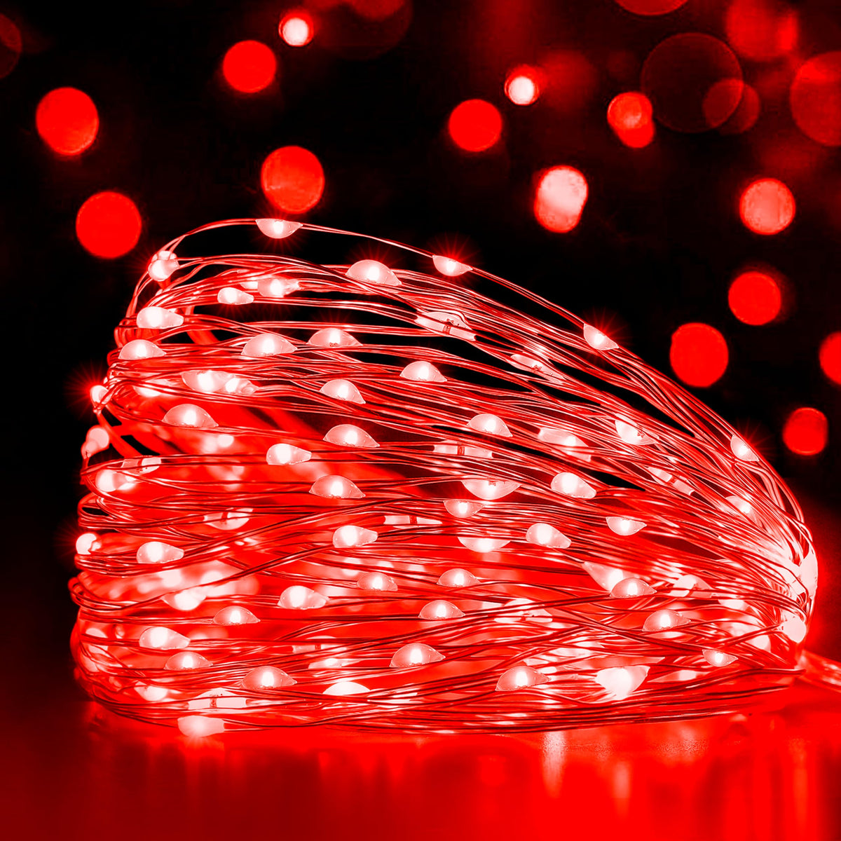 Ollny 10m 100LED Red Fairy Lights Battery Operated,Copper Wire String Light