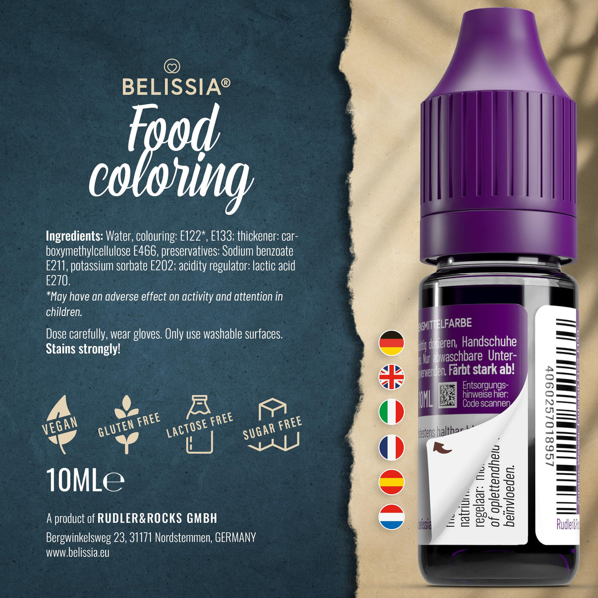 Belissia Liquid Food Colouring Rosa 10ml for Cooking and Baking