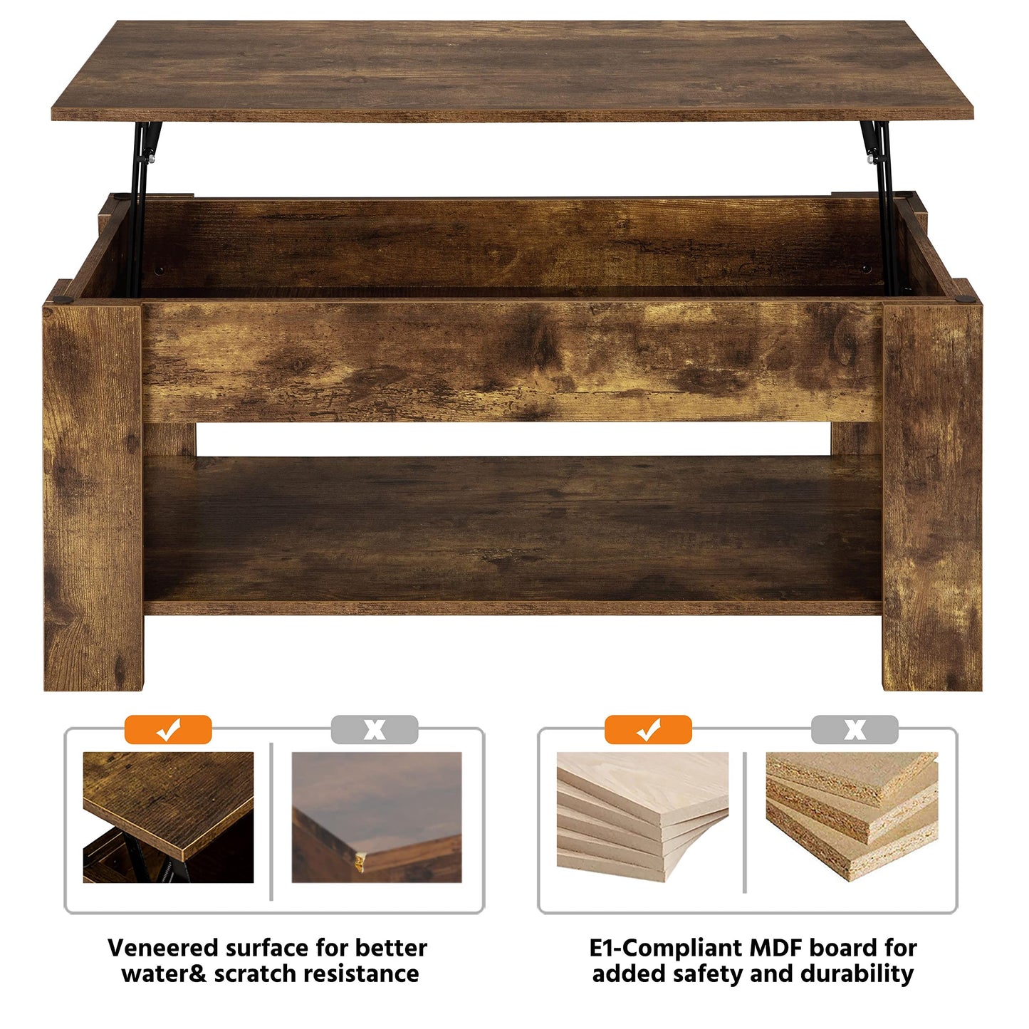 Yaheetech Lift Up Coffee Table, Wooden Lifting Coffee Table with Hidden Storage Drawer and Open Shelf, Space-saving Tea Tables for Living Room/Reception, Espresso